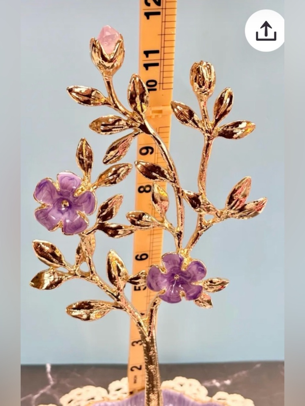 Cynthia Rowley New York Gold Tone Metal Purple Flower Jewelry Tree - Picture 2 of 4